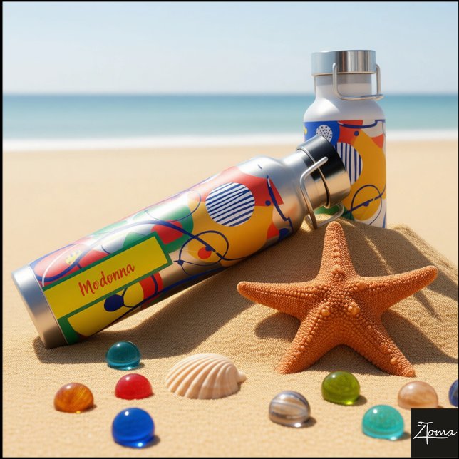 Silver Background Primary Color Abstract Shapes Trinkflasche (Von Creator hochgeladen)