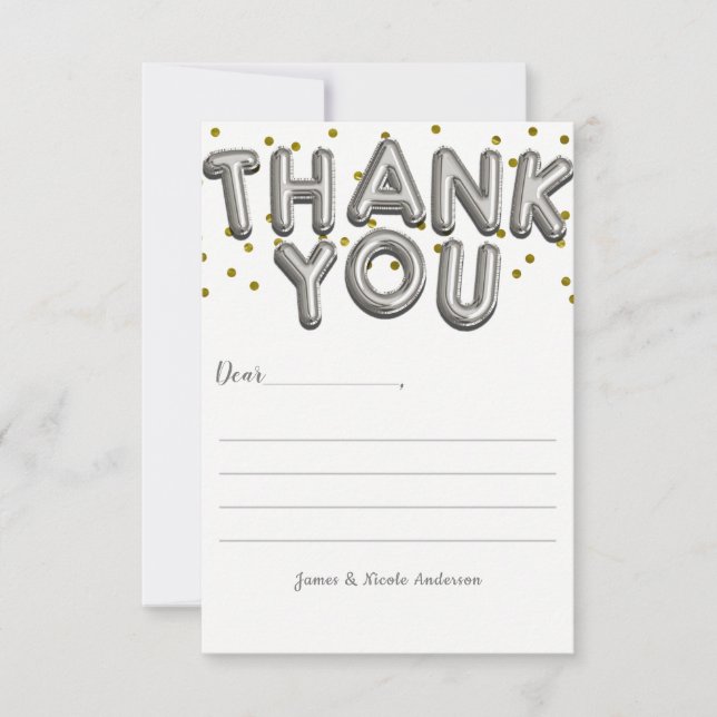 Silver Ballons Confetti Dot Modern Thank You Card Dankeskarte (Vorderseite)