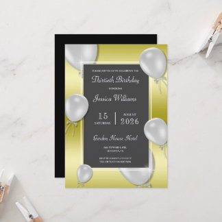 Silver Balloons & Gold Unisex Geburtstagsparty Einladung