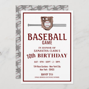 Silver Baseball Bat, Baseball Game Birthday Party Einladung