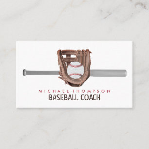 Silver Baseball Bat & Gear, Baseball Player, Coach Visitenkarte