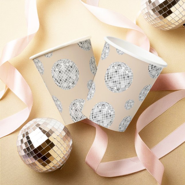 Silver & Beige Retro Disco Ball Brautparty Pappbecher (Von Creator hochgeladen)