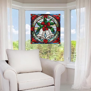 Silver Bells Rotes Ribbon Imitate gestanzt Glas Fensteraufkleber