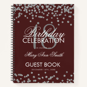 Silver Birthday Guestbook Confetti Burgundy Notizbuch