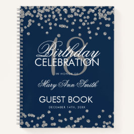 Silver Birthday Guestbook Glitzer Confetti Navy Notizbuch