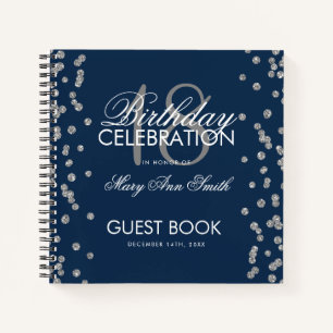 Silver Birthday Guestbook Glitzer Confetti Navy Notizbuch