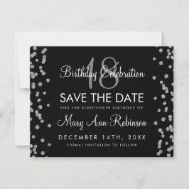 Silver Birthday Rett Date Glitzer Confetti Black Save The Date
