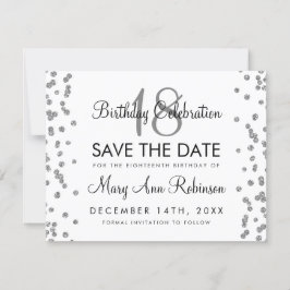 Silver Birthday Rett Date Glitzer Confetti White Save The Date