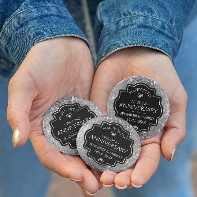 Silver & Black 25. Hochzeitstag Button (Von Creator hochgeladen)