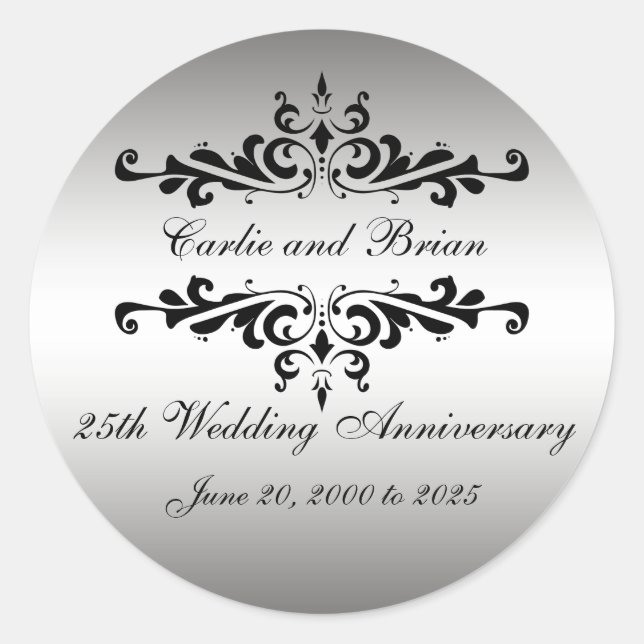 Silver Black 25. Wedding Anniversary Stickers (Vorderseite)
