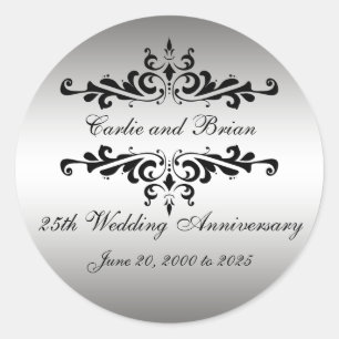 Silver Black 25. Wedding Anniversary Stickers