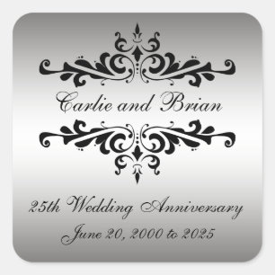 Silver Black 25. Wedding Anniversary Stickers