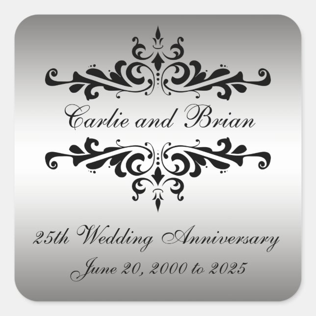 Silver Black 25. Wedding Anniversary Stickers (Vorderseite)