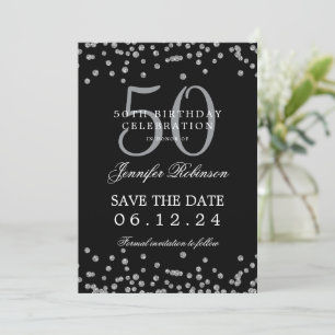 Silver Black 50. Geburtstag Save the Date & Detail Einladung