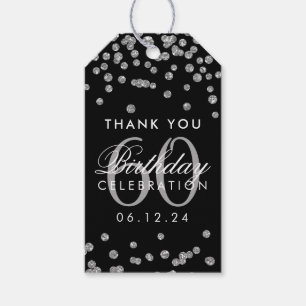 Silver Black 60. Geburtstag Danke Confetti Geschenkanhänger