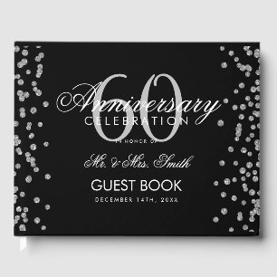 Silver Black 60th Diamond Anniversary Glitzer Gästebuch