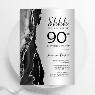 Silver Black Agate Überraschung 90. Geburtstag Einladung
