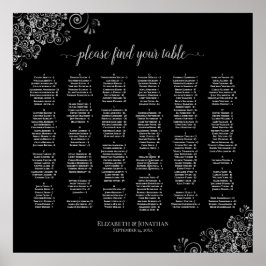Silver & Black Alphabetical Wedding Seating Chart Poster