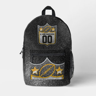 Silver Black and Gold Glitzer Football Jersey Bedruckter Rucksack