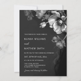 Silver Black And White Flowers Wedding Invitation Einladung