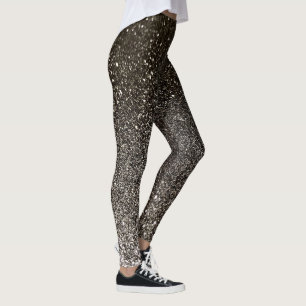 Silver Black and White Glitzer Ombre Glitzern Yoga Leggings