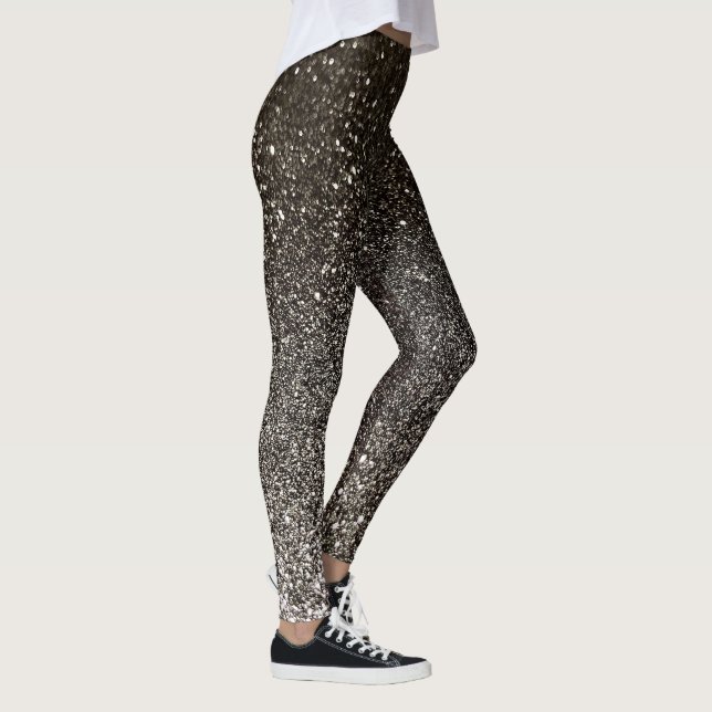 Silver Black and White Glitzer Ombre Glitzern Yoga Leggings (Rechts)