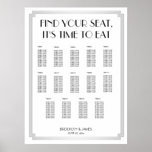 Silver Black Art Deco Hochzeitsdiagramm Poster