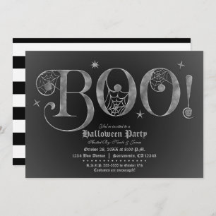 Silver & Black BOO Elegantes Halloween-Party   Einladung