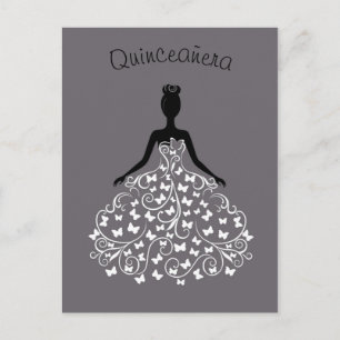 Silver Black Butterfly Gown Quinceanera Einladung