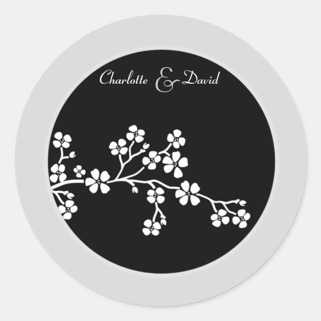 Silver Black Cherry Blossom Wedding Sticker (Vorderseite)