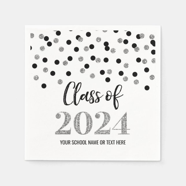 Silver Black Confetti Class of 2024 Napkins Serviette (Vorderseite)