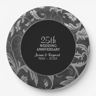 Silver Black Damask 25 Jahre Pappteller