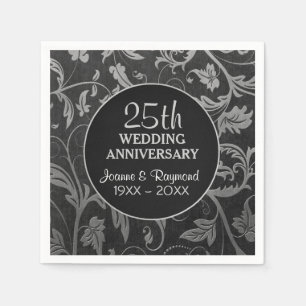 Silver Black Damask 25 Jahre Serviette