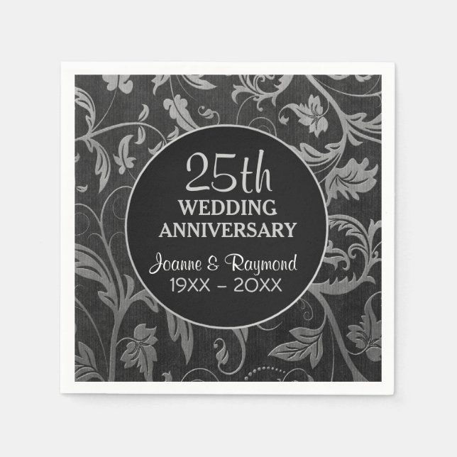 Silver Black Damask 25 Jahre Serviette (Vorderseite)