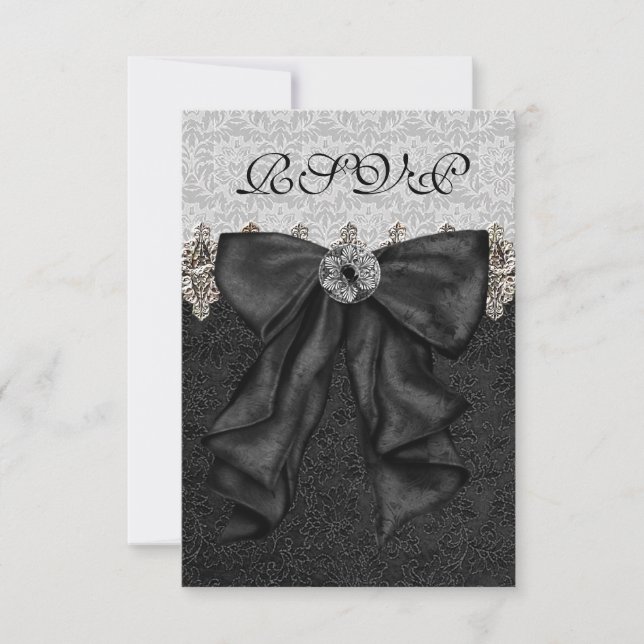 Silver Black Damask UAWG RSVP Karte (Vorderseite)