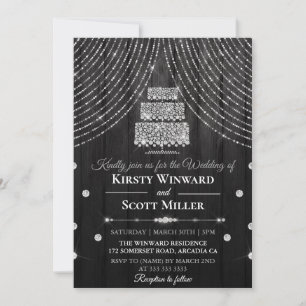 Silver Black Diamond Curtain Cake Wedding Einladung