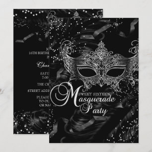 Silver Black Diamond Masquerade Sweet 16 Einladung