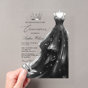 Silver Black Dress Princess Quinceañera Acryleinladungen