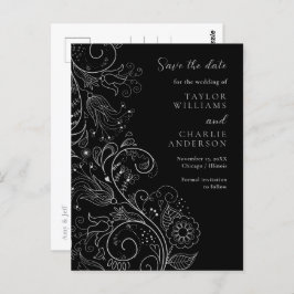 Silver Black Elegant Blues Hochzeit speichern das Postkarte