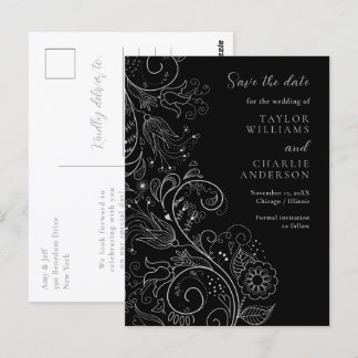 Silver Black Elegant Blues Hochzeit speichern das  Postkarte