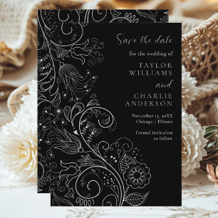 Silver Black Elegant Blues Hochzeit speichern das  Save The Date
