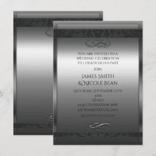 Silver & Black Elegante Hochzeitseinladung Einladung