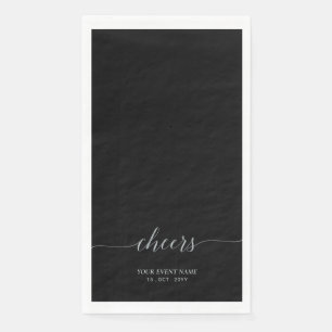 Silver & Black Elegante Script Cheers Event Party Serviette