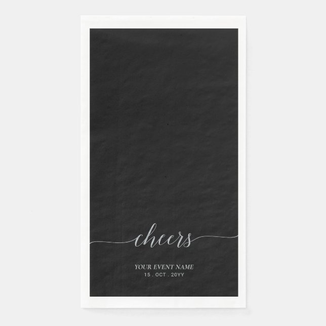 Silver & Black Elegante Script Cheers Event Party Serviette (Vorderseite)