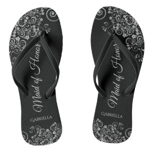 Silver & Black Elegante Trauzeugin Hochzeit Flip Flops