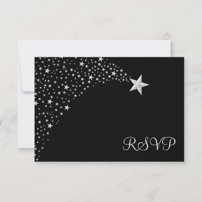 Silver Black Fallstars Bat Mitzvah UAWG RSVP Karte (Vorderseite)