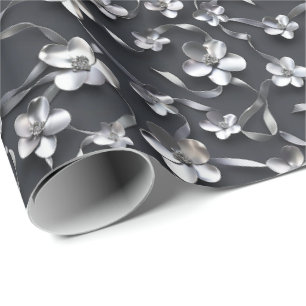 Silver Black Floral 25. Hochzeitstag Geschenkpapier