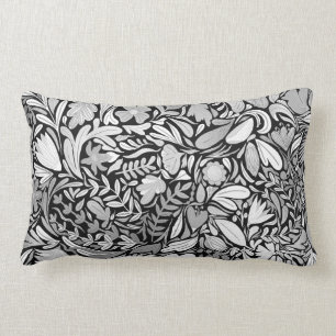 Silver Black Floral Blätter Illustration Muster Lendenkissen