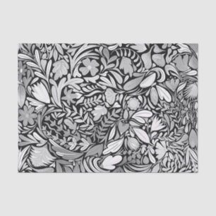 Silver Black Floral Blätter Illustration Muster Seidenpapier
