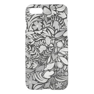 Silver Black Floral Blätter Illustration Muster iPhone SE/8/7 Hülle